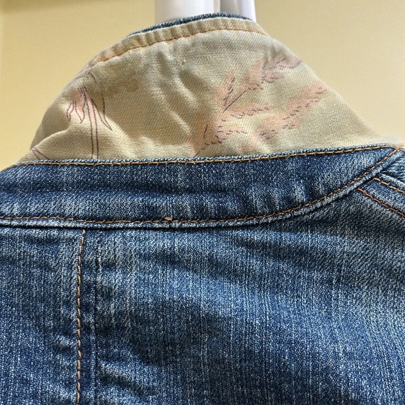 Y2K 2005 Gap Stretch Denim Jacket dual front pocket floral back collar Sz 6 - Picture 10 of 11